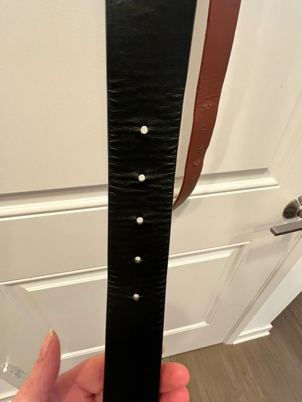 Classic Black and Brown Women's Double-Belt with Gold Rings